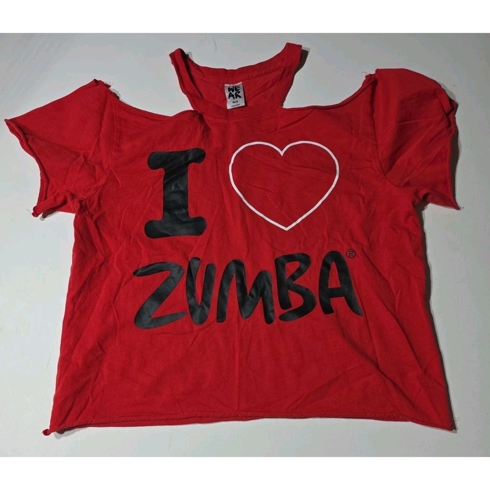 Zumba Red Instructor shirt CUSTOM CUT XS Cold Shoulder Love Zumba